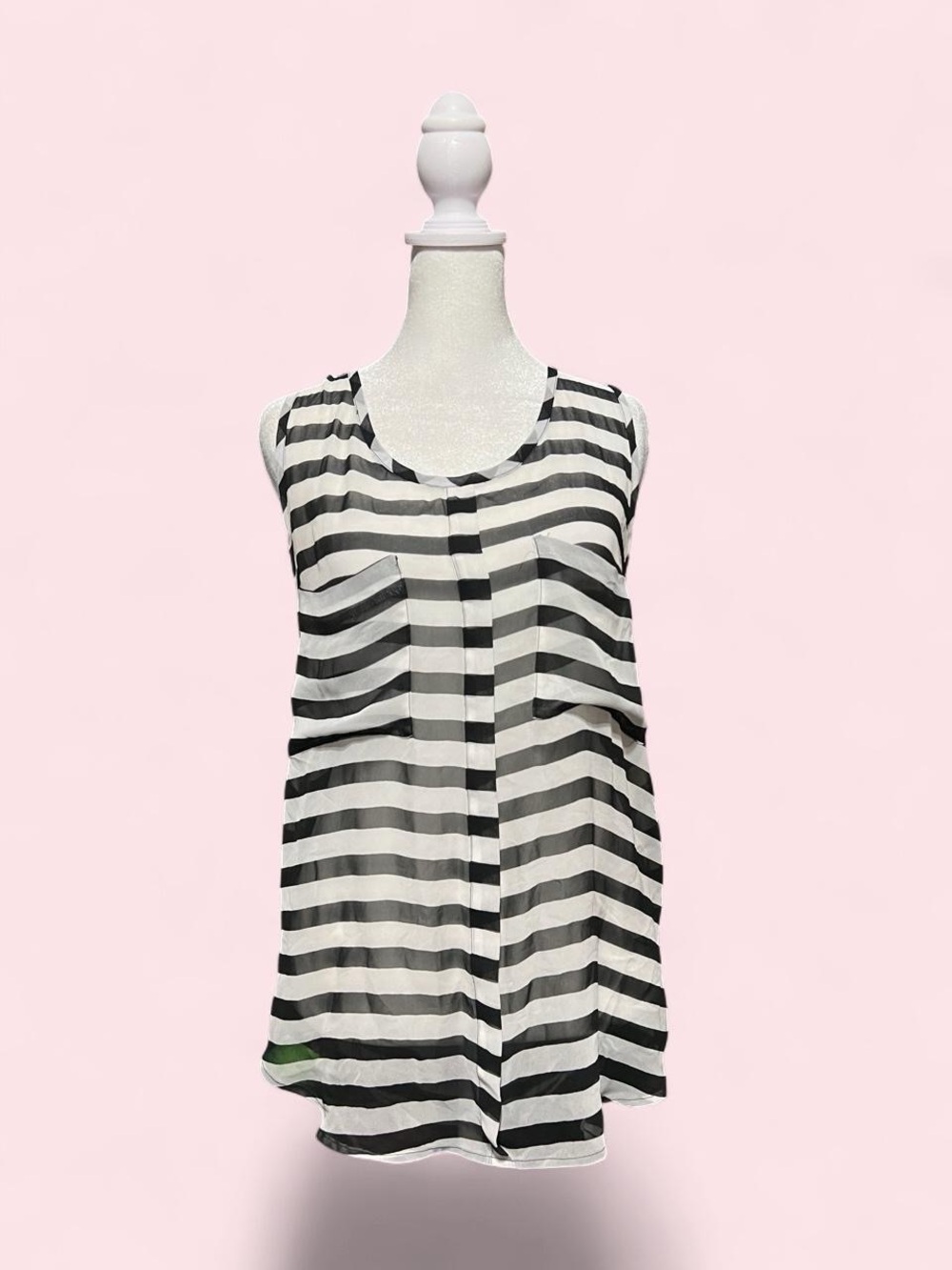 Small Black and White Striped Sleeveless Tunic